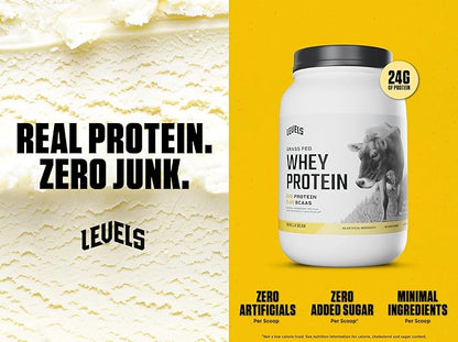 Levels Grass Fed Whey Protein Powder, No Artificials, 24G of Protein, Vanilla Bean, 2LB