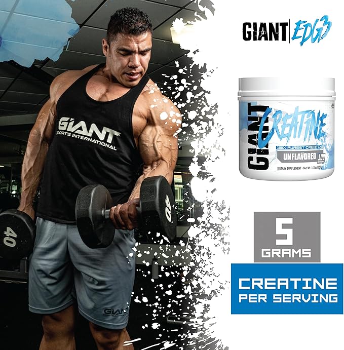 Giant Sports Edge Creatine Monohydrate, 500g - 5g Pure Micronized Creatine per Serving, Support Muscle Energy and Strength, 100 Servings - Unflavored