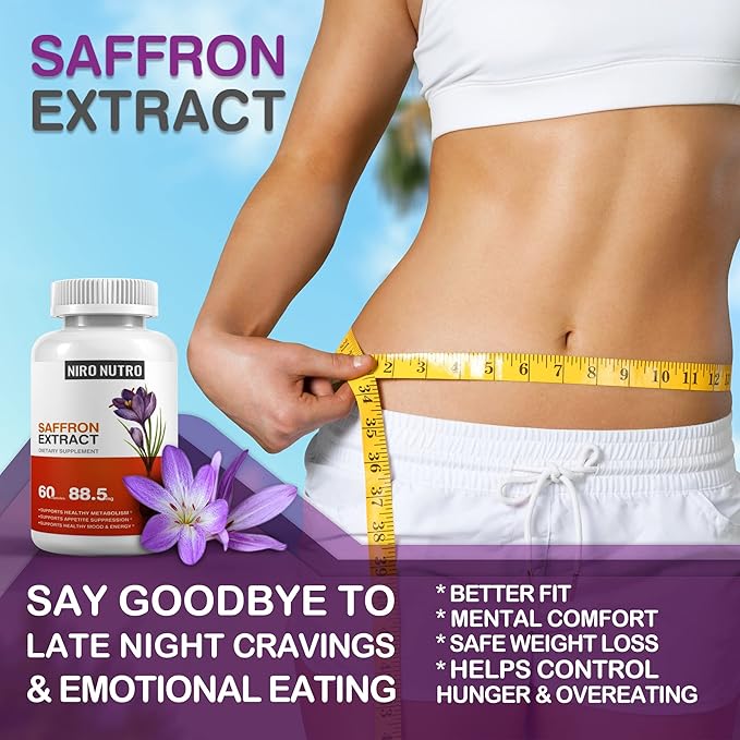Saffron Supplements, Organic Saffron Extract Capsules for Eyes & Heart Health, Appetite Suppressant for Weight Loss Women, Supports Immune System, Metabolism Booster, Non–GMO