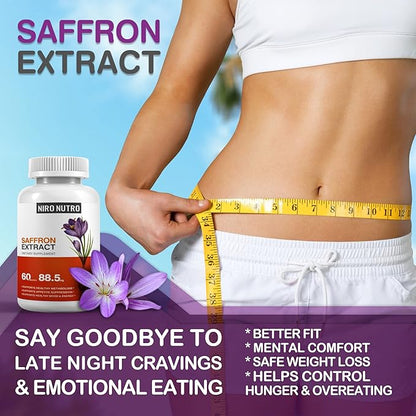Saffron Supplements, Organic Saffron Extract Capsules for Eyes & Heart Health, Appetite Suppressant for Weight Loss Women, Supports Immune System, Metabolism Booster, Non–GMO