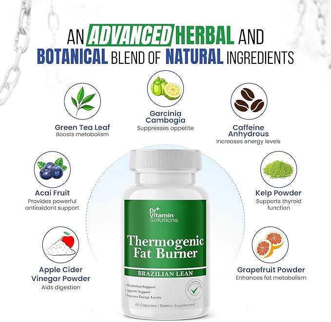 Thermogenic Fat Burner Brazilian Lean, Weight Loss Pills for Women, Waist Trimmer & Supplements for Bloating for Women & Men, 60 Capsules