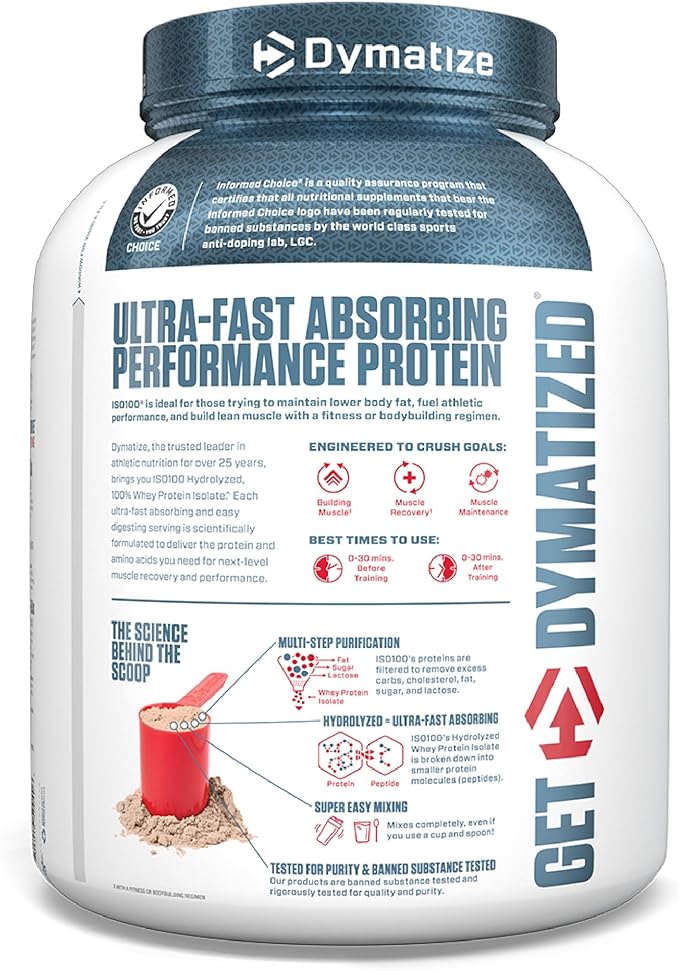 Dymatize ISO100 Hydrolyzed Protein Powder, 100% Whey Isolate Protein, 25g of Protein, 5.5g BCAAs, Gluten Free, Fast Absorbing, Easy Digesting, Fudge Brownie, 5 Pound