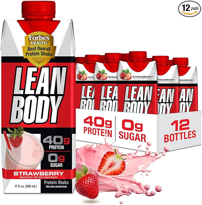 Labrada Lean Body Ready-to-Drink Strawberry Protein Shake, 40g Protein, Whey Blend, 0 Sugar, Gluten Free, 22 Vitamins & Minerals, 17 Ounce (Recyclable Carton & Lid - Pack of 12) LABRADA