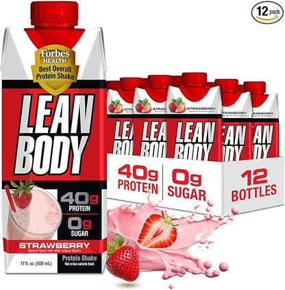 Labrada Lean Body Ready-to-Drink Strawberry Protein Shake, 40g Protein, Whey Blend, 0 Sugar, Gluten Free, 22 Vitamins & Minerals, 17 Ounce (Recyclable Carton & Lid - Pack of 12) LABRADA