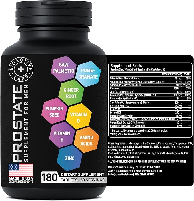 Prostate Health Supplements - Saw Palmetto For Men 320 mg, Pumpkin Seed Extract - Prostate Support Supplement For Men's Health, Healthy Prostate Function - 180 Prostate Supplement Tablets, 60 Serves