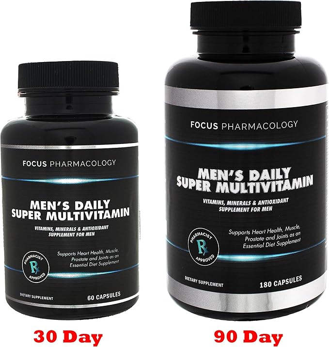 Men's Daily Super Multi-Vitamin for Men - 60 Ct Blend of Vitamins, Minerals, Plus Herbs for Prostate Health and General Energy/Focus