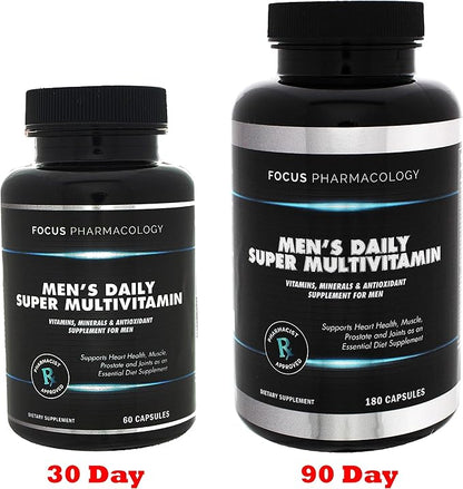 Men's Daily Super Multi-Vitamin for Men - 60 Ct Blend of Vitamins, Minerals, Plus Herbs for Prostate Health and General Energy/Focus
