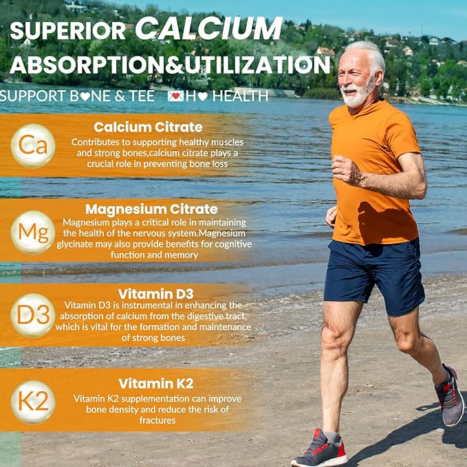 Calcium Magnesium Zinc Gummies for Adult: Organic 1000mg Calcium Citrate Magnesium Supplement with D3 B12 - Sugar Free High Absorption Supplement for Women Men (60 Count(Pack of 1))