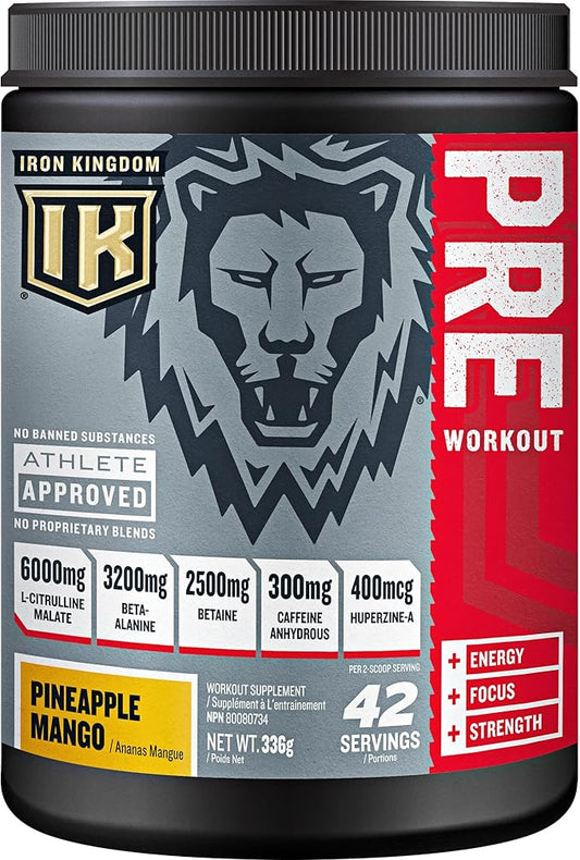 Iron Kingdom Pre Workout Powder for Men & Women Caffeine, Beta Alanine & Aminos for Intense Focus Endurance & Pump - Preworkout Energy Drink Powder, Natural Pineapple Mango - 42 Servings