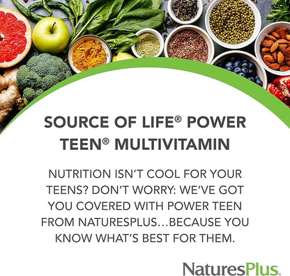 NaturesPlus Source of Life Power Teen - 180 Vegetarian Tablets - Teen Multivitamin with Minerals & Whole Foods for Mental Focus, Energy Booster - Gluten-Free - 90 Servings