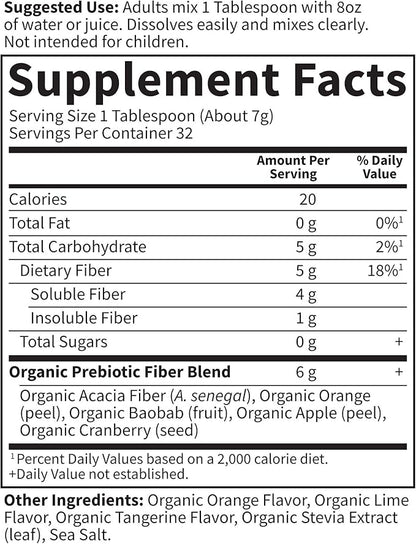 Garden of Life Dr Formulated Organic Fiber Supplement Powder Citrus, Sugar Free, Psyllium Free Prebiotic Superfoods, Constipation Relief and Hunger Control for Men and Women, 32 Servings