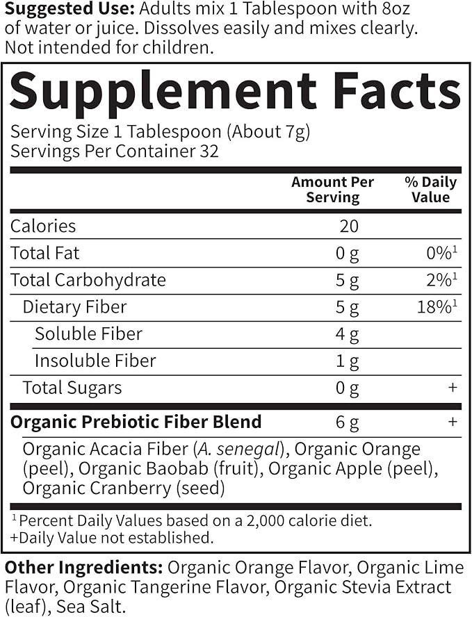 Garden of Life Dr Formulated Organic Fiber Supplement Powder Citrus, Sugar Free, Psyllium Free Prebiotic Superfoods, Constipation Relief and Hunger Control for Men and Women, 32 Servings