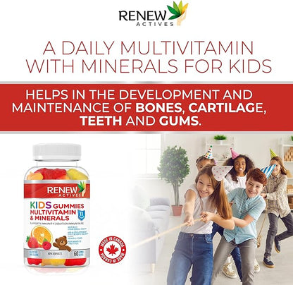 Renew Actives Kids Multivitamin Gummies – Promotes Health & Wellness – Supports Healthy Hair, Skin, Nails, Eyesight, Strong Bones, Teeth & Gums – Tasty, Nutrient-Rich for Growing Kids – 60 Gummies