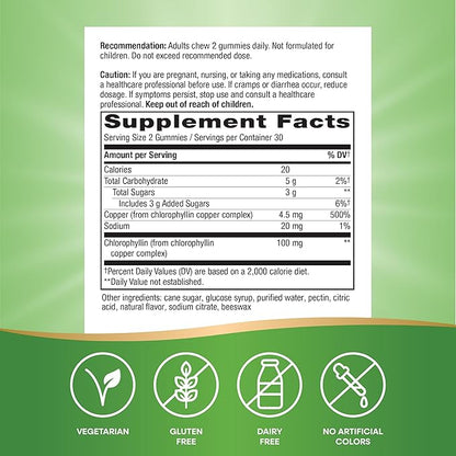 Nature’s Way Chlorofresh Chlorophyll Gummies, Supports Healthy Skin and Body Detox*, Internal Deodorant*, Orchard Fruit Flavored, 60 Gummies (Packaging May Vary)