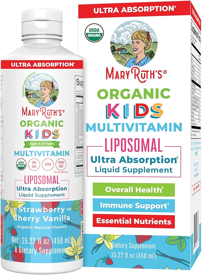 MaryRuth Organics Kids Multivitamin lipsomal | Vegan, Sugar-Free Vitamins for Kids Ages 4 | Childrens Vitamins 1-2 Month Supply | Multivitamin for Kids | Multi | Kids Vitamins | 15.22 Fl Oz