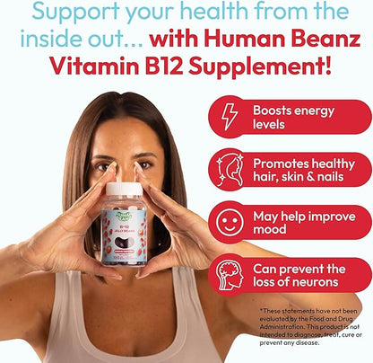 Methylated Vitamin B12, Jelly Bean Gummies for Adults, Brain Health and Energy Booster, Healthy Hair, Skin, and Nails, Nutritional Vegetarian Supplements, 120 Jelly Beans