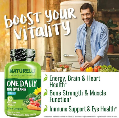 NATURELO Mens Multivitamins - One Daily Multivitamin for Men with Vitamins, Minerals & Organic Whole Foods, Boost Energy & Health, Non-GMO, 120 Vegetarian Capsules