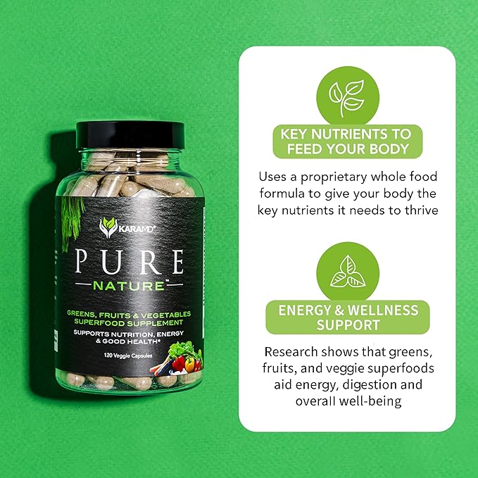 KaraMD Pure Nature | Greens, Fruits & Vegetables Whole Food Supplement | Vitamins, Fiber & Antioxidants | Support Energy & Digestion | Non-GMO, Gluten Free & Vegan Friendly | 2 Pack