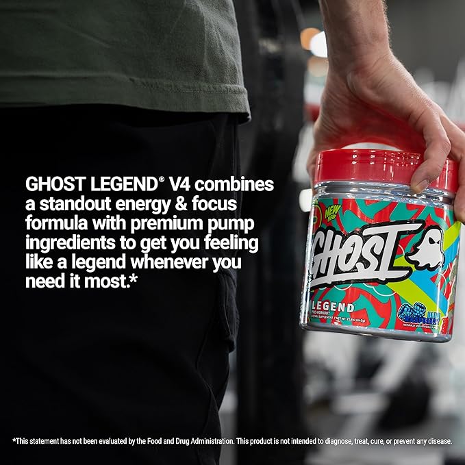 GHOST Legend V4 Pre-Workout Powder, Blue Raspberry - 30 Servings – Pre-Workout for Men & Women with Choline, L-Citrulline, & Beta Alanine for Energy & Focus