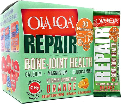Ola Loa Repair Orange Multivitamin Drink Mix - Daily Bone & Joint Supplement, Calcium, Magnesium, Glucosamine, Anti-Aging Vitamin - Give Your Body The Nutrient Support it Deserves - 30 Packets (9oz)