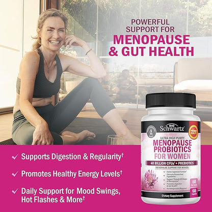 Menopause Supplements for Women - 40 Billion CFU Menopause Probiotics for Women - Menopause Support for Hot Flashes Night Sweats Mood Swings and Hormone Balance - Non-GMO, 60 Count, 60 Servings
