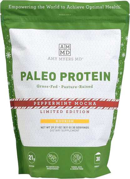 Amy Myers MD Pure Paleo Protein Powder - Clean Grass Fed Pasture Raised Protein - Hormone Free, Non-GMO, Gluten & Dairy Free - Perfect for Keto and Paleo - 29.31 Oz - Peppermint Mocha
