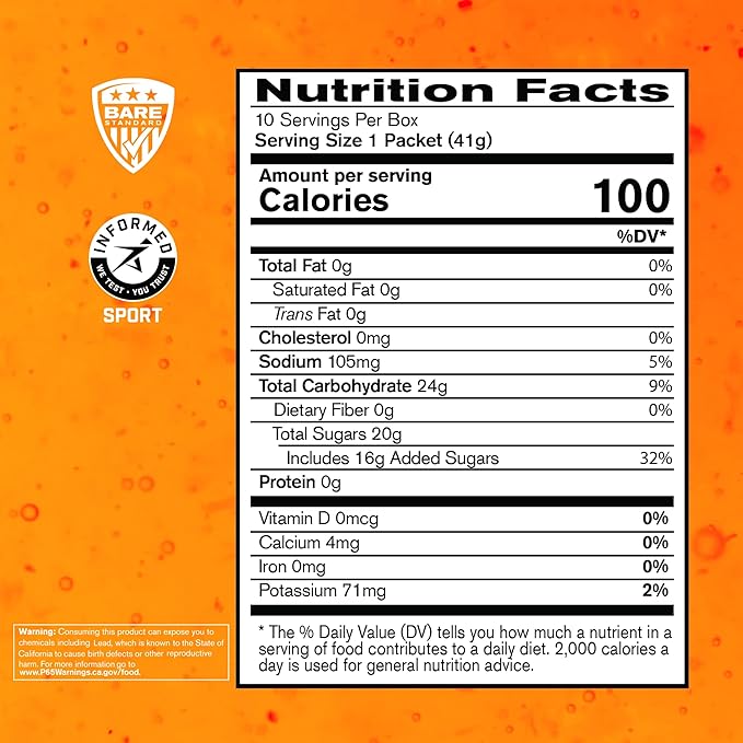 Bare Performance Nutrition, BPN Go Gel Endurance Gel, Vegan + Gluten Free Running Gel with 24g of Carbohydrates & 100 Calories per Gel Pack, 10 Single-Serving Gel Packs, Mango