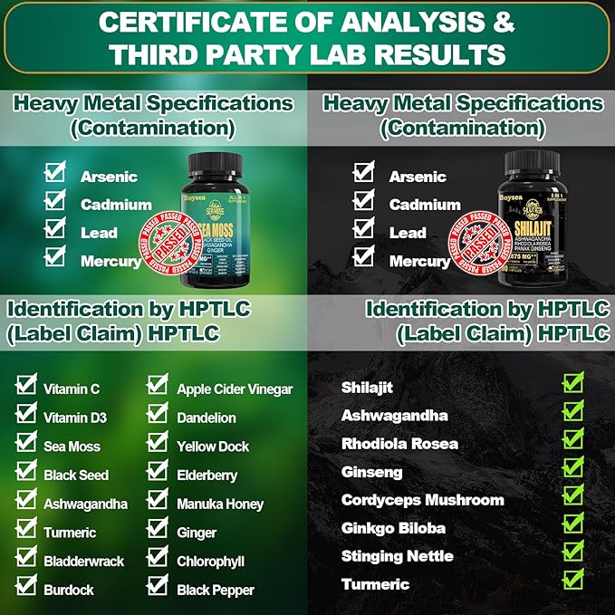 Boysea.Sea Moss and shilajit Bundle - 90 Count - Sea Moss 7000mg, Black Seed Oil 4000mg, Ashwagandha 2000mg, Ginger & Shilajit 9000mg, Rhodiola Rosea 1000mg, All in 1 Supplements (2 Pack)