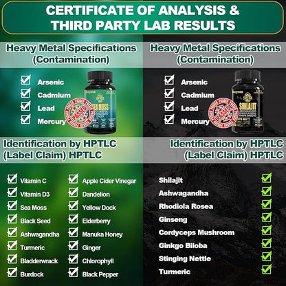 Boysea.Sea Moss and shilajit Bundle - 90 Count - Sea Moss 7000mg, Black Seed Oil 4000mg, Ashwagandha 2000mg, Ginger & Shilajit 9000mg, Rhodiola Rosea 1000mg, All in 1 Supplements (2 Pack)