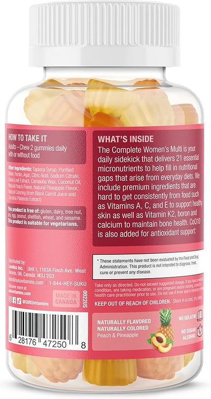 Complete Women's Multi - with Boron, Vitamin K2, B12, A and More for Women Health - Easy to Chew - Non GMO, Gluten Sugar Free - Pineapple & Peach Flavored Gummy Vitamins, 60 Count