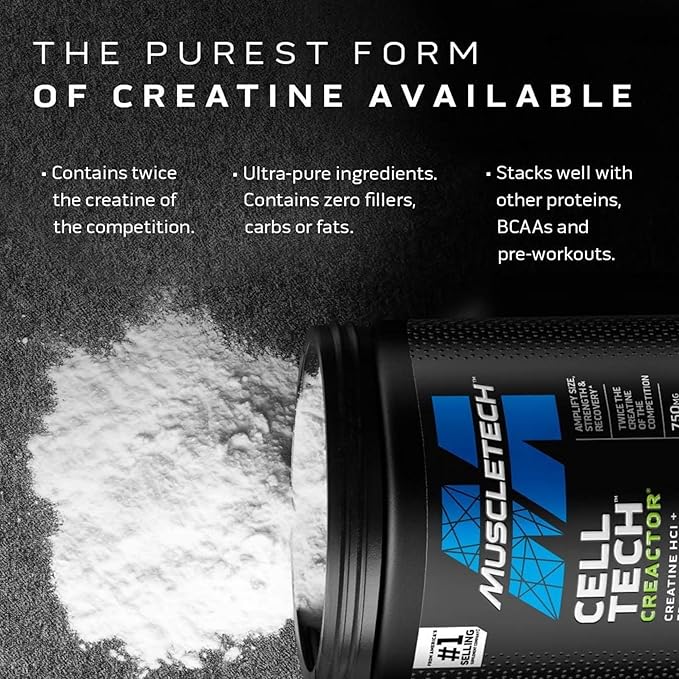 MuscleTech Cell-Tech Creactor Creatine HCl Powder,Post Workout Muscle Builder for Men & Women ,Creatine Hydrochloride + Free-Acid,Unflavored (120 Servings),8.47 oz