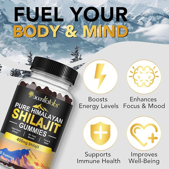 Shilajit Gummies, Pure Shilajit Himalayan, Rich in 85 Micronutrients, Himalayan Shilajit Gummies Shilajit for Men, Suitable for Men and Women, No Added Sugar Non-GMO, 100% Natural Organic, 60 Gummies