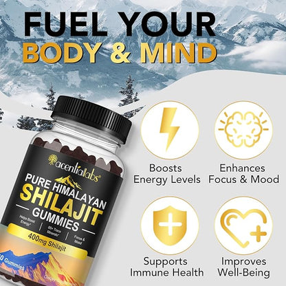 Shilajit Gummies, Pure Shilajit Himalayan, Rich in 85 Micronutrients, Himalayan Shilajit Gummies Shilajit for Men, Suitable for Men and Women, No Added Sugar Non-GMO, 100% Natural Organic, 60 Gummies