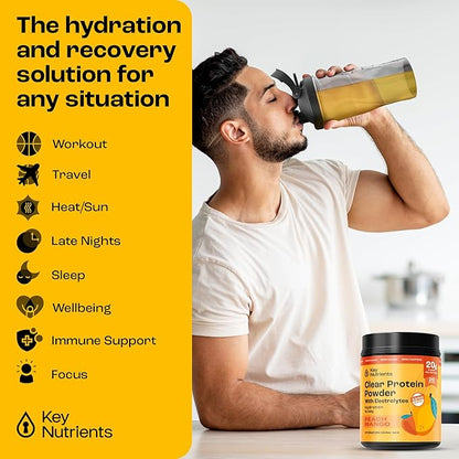 KEY NUTRIENTS Multivitamin Electrolytes Powder No Sugar - Peach Mango Electrolyte Powder - Endurance & Energy Supplement - Hydration Powder - No Calories - 20 Servings - (Peach Mango + Protein Powder)