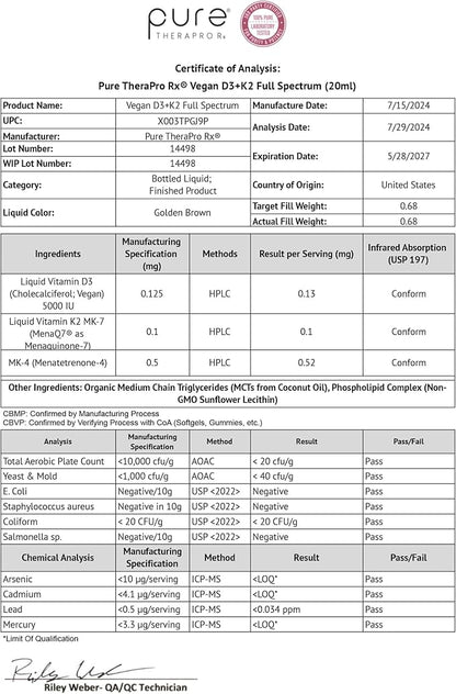 Vegan D3 + K2 Organic 100% Liposomal | 180 Servings | Maximum Absorption Vitamin D3 and Vitamin K2 Supplements for Men and Women, D3 Vitamin 5000 IU, Liquid Vitamin D3 with K2 - 20 mL Bottle