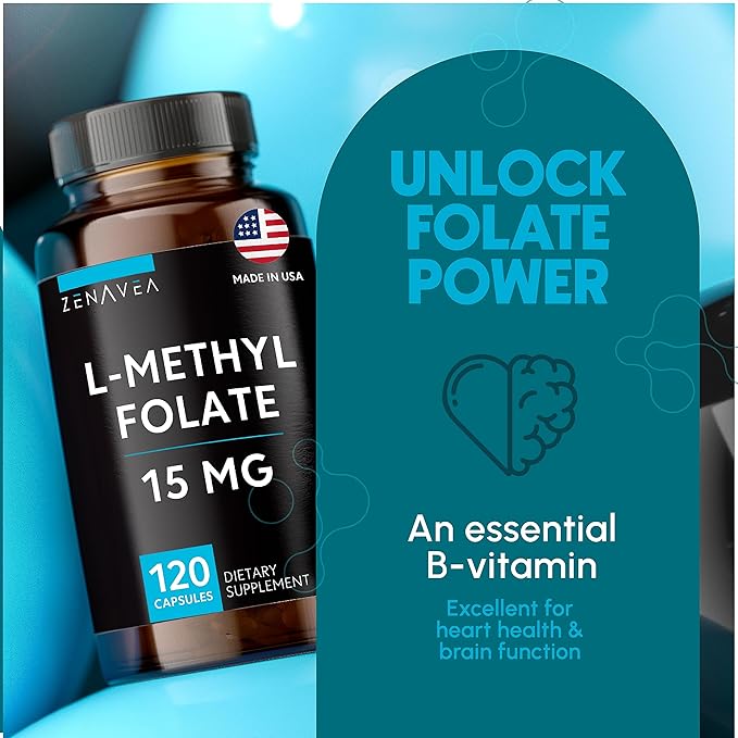 L-Methylfolate 15mg - L Methyl Folate Supplement, 5-MTHF for Folic Acid Deficiency - Max Absorption and Potency - l-methylfolate 15 mg - Methyl folate 15 mg - 120 Vegan Capsules, Non-GMO Gluten Free