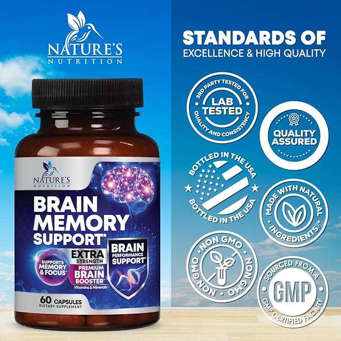 Nootropic Brain Supplements for Memory and Focus - 40 Nootropics & Vitamins to Support Clarity & Concentration, Brain Health Memory Pills with Phosphatidylserine Bacopa Huperzine & DMAE - 60 Capsules