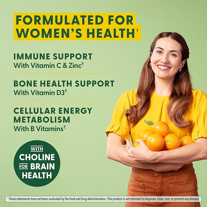 MegaFood Women's Multi - Multivitamin for Women - Gummy Vitamins - Vitamin C, Vitamin D, Zinc, Vitamin B12 & Choline - Immune Support & Bone Health - Vegetarian - Tangerine - 60 Gummies (30 Servings)