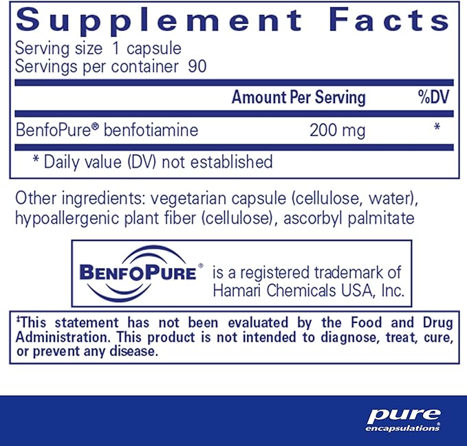 Pure Encapsulations BenfoMax 90's - 200 mg Benfotiamine - Vitamin B1 Thiamin Supplement - Supports Heart & Metabolism Health - Vegan & Non-GMO - 90 Capsules