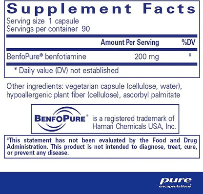 Pure Encapsulations BenfoMax 90's - 200 mg Benfotiamine - Vitamin B1 Thiamin Supplement - Supports Heart & Metabolism Health - Vegan & Non-GMO - 90 Capsules