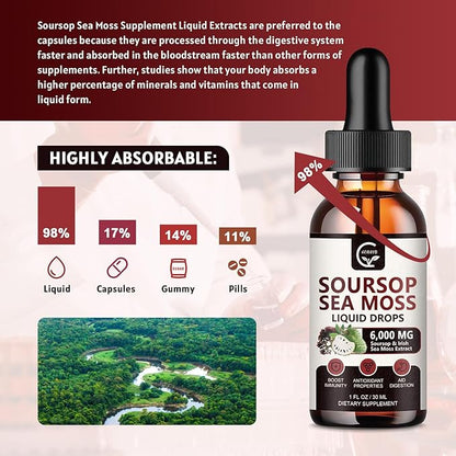 (2 Pack) Soursop Graviola Liquid Drop, Soursop Multivitamin Liquid with Sea Moss & Turmeric, 98% Absorption Soursop Bitters Liquid for Cell Support & Regeneration, Immune Boost and Liver, 1 Fl Oz