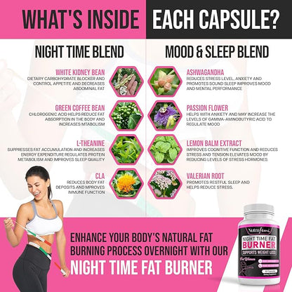 Fat Burners for Women Weight Loss - Night Time Fat Burner with Carb Blocker & Appetite Suppressant - Belly Fat Burner & Thermogenic Metabolism Booster - NSF Approved, 60 Capsules