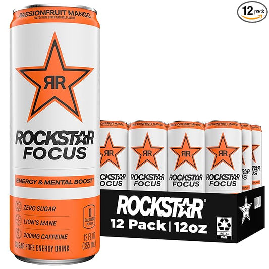 Rockstar Focus, Passion Fruit Mango, 12 Fl Oz Cans (Pack of 12)