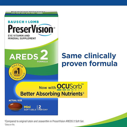 PreserVision AREDS 2 Eye Vitamin & Mineral Supplement, Contains Lutein, Vitamin C, Zeaxanthin, Zinc & Vitamin E, 120 Softgels (Packaging May Vary)