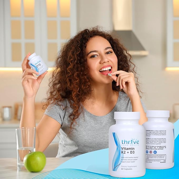 Thrive Good Vitamin K2 D3 - Multivitamin for Women & Men, Daily Dietary Supplement with Vitamin K MK-7, Vitamin D3, Calcium & Black Pepper Fruit Extract - Formulated & Made in USA - 60 Veggie Capsules