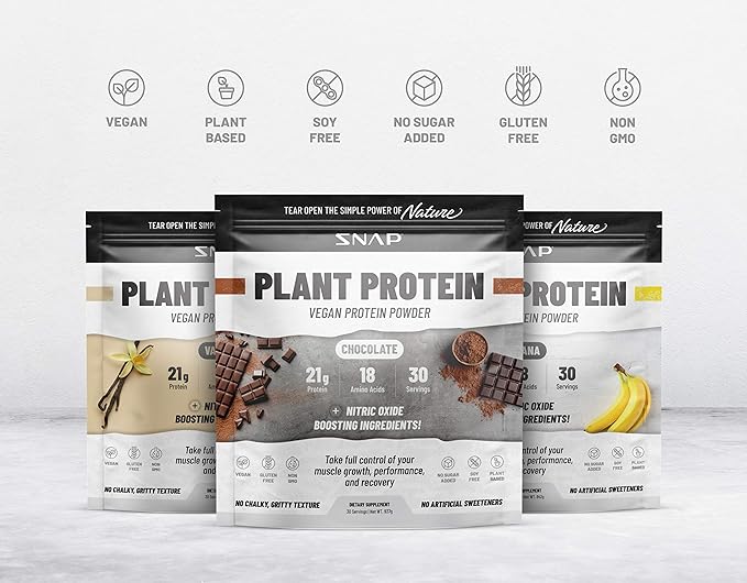 Snap Supplements Organic Plant Based Vegan Protein Powder Nitric Oxide Boosting Protein Powder, BCAA Amino Acid for Muscle Growth, Performance & Recovery - 30 Servings (Chocolate)