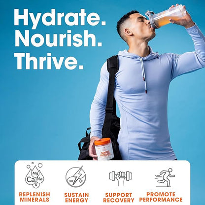 Genius Hydrate Powder Drink Mix Sour Peach Rings 50 Servings Natural Electrolyte Hydration Booster Endurance Supplement with Coconut Water Potassium Magnesium Zinc Sugar Free No Artificial Sweeteners