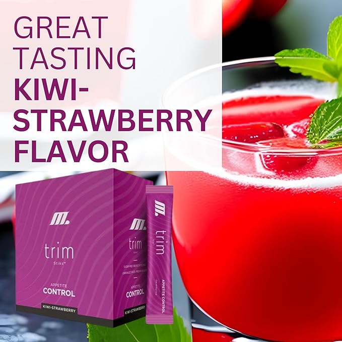 Official Trim Stiks - Kiwi-Strawberry - Support Energy & Focus with Mood Boost - Bioperine & Theobromine Energy Powder - Appetite Support (30 Sticks)