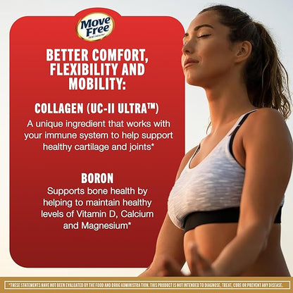 Move Free Ultra Triple Action Joint Support Supplement - Type II Collagen Boron & Hyaluronic Acid - Supports Joint Comfort, Cartiliage & Bones in 1 Tiny Pill Per Day, 64 Tablets (64 servings)*