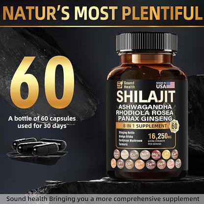 Wild Organic Irish Sea Moss and Shilajit - 8000mg Sea Moss, 10000mg Shilajit, Ashwagandha 2000mg, Ginseng, Vitamin C, Vitamin D3, Black Seed Oil - 2 Bottles of 60 Capsules